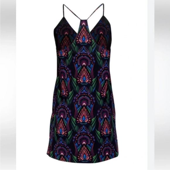 Alice & Olivia Abstract Printed Silk Cami Racerback Dress Black Red Size Medium - Picture 1 of 10